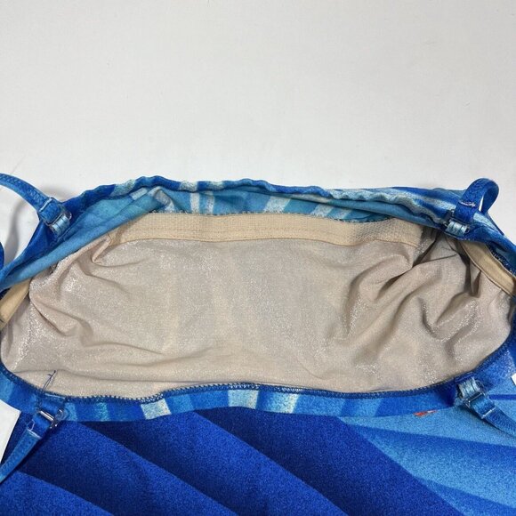 GOTTEX 1 Piece Bandeau Style Swimsuit Striped Blue With Hibiscus Flower Size 10 - Picture 4 of 9